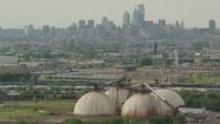HD stock footage aerial video of the Downtown Philadelphia skyline seen from silos, Pennsylvania Aerial Stock Footage | PP003_093