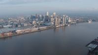 4K stock footage aerial video of wide orbit of Downtown New Orleans at sunrise, Louisiana Aerial Stock Footage | PVED01_022