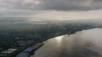 4K stock footage aerial video of Bywater and the Mississippi River in New Orleans at sunrise, Louisiana Aerial Stock Footage | PVED01_050