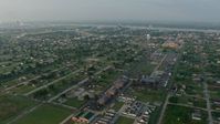 4K stock footage aerial video orbit urban residential neighborhoods in the Lower Ninth Ward of New Orleans at sunrise, Louisiana Aerial Stock Footage | PVED01_062