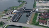 4K stock footage aerial video orbit 17th Street Canal pumping station in Metairie, New Orleans, Louisiana Aerial Stock Footage | PVED01_097