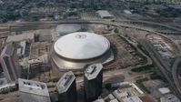 4K stock footage aerial video orbiting the Louisiana Superdome in Downtown New Orleans, Louisiana Aerial Stock Footage | PVED01_122