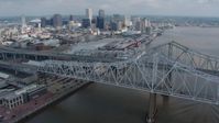 4K stock footage aerial video wide orbit of the Crescent City Connection and Downtown New Orleans, Louisiana Aerial Stock Footage | PVED01_133