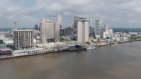 4K stock footage aerial video riverfront skyscrapers in Downtown New Orleans, Louisiana Aerial Stock Footage | PVED01_134