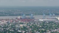 4K stock footage aerial video orbit cranes and containers at the Port of New Orleans in Louisiana Aerial Stock Footage | PVED01_146