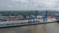 4K stock footage aerial video orbit cargo cranes at the Port of New Orleans in Louisiana Aerial Stock Footage | PVED01_149