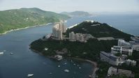 5K stock footage aerial video approach waterfront apartment complex on Hong Kong Island, China Aerial Stock Footage | SS01_0067