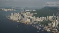 5K stock footage aerial video a group of waterfront skyscrapers on Hong Kong Island, China Aerial Stock Footage | SS01_0088