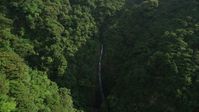 5K stock footage aerial video of waterfall and dense forest in the mountains of Hong Kong Island, China Aerial Stock Footage | SS01_0109