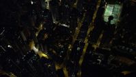 5K stock footage aerial video bird's eye of city streets and office towers at night on Hong Kong Island, China Aerial Stock Footage | SS01_0169