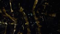 5K stock footage aerial video bird's eye view of narrow city streets at night through Hong Kong Island, China Aerial Stock Footage | SS01_0170