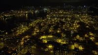 5K stock footage aerial video fly over stacks of containers at the Port of Hong Kong at night, China Aerial Stock Footage | SS01_0234