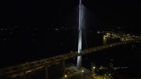 5K stock footage aerial video of orbiting the Stonecutters Bridge at night in Hong Kong, China Aerial Stock Footage | SS01_0266