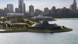 The Adler Planetarium and Astronomy Museum, Downtown Chicago in the background, Illinois Aerial Stock Photos | AX0002_087.0000041F