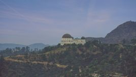 Griffith Observatory at twilight in Los Angeles, California Aerial Stock Photos | AX0158_007.0000416