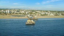 Santa Monica Pier and beach seen from the ocean, Santa Monica, California Aerial Stock Photos | AX0161_079.0000129