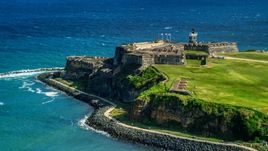 The seaside Fort San Felipe del Morro in Old San Juan, Puerto Rico Aerial Stock Photos | AX101_017.0000136F