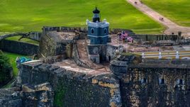 Historic Caribbean fort and lighthouse, Old San Juan, Puerto Rico Aerial Stock Photos | AX101_023.0000208F