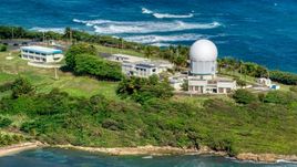 Punta Salinas Radar Site overlooking the blue waters of the Caribbean, Toa Baja, Puerto Rico Aerial Stock Photos | AX101_029.0000000F