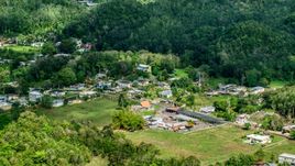 A group of rural homes surrounded by trees, Arecibo, Puerto Rico  Aerial Stock Photos | AX101_130.0000000F
