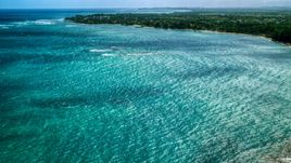 Private resort and beach across beautiful blue water of a bay, Dorado, Puerto Rico  Aerial Stock Photos | AX101_215.0000300F
