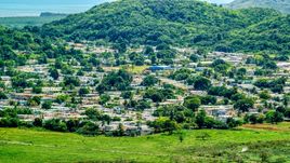Homes beside tree covered hills, Fajardo, Puerto Rico  Aerial Stock Photos | AX102_055.0000000F