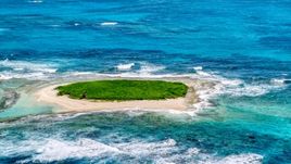Tiny green island in Caribbean blue waters, Puerto Rico Aerial Stock Photos | AX102_086.0000079F