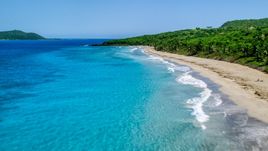 Tropical Caribbean beach and turquoise waters, Culebra, Puerto Rico Aerial Stock Photos | AX102_131.0000117F