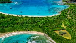 White sand Caribbean beaches, catamarans, and turquoise water in Culebrita, Puerto Rico Aerial Stock Photos | AX102_188.0000218F