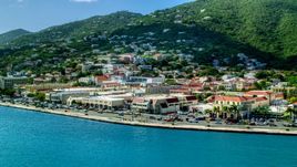 Island town and hills near the shore in Charlotte Amalie, St Thomas  Aerial Stock Photos | AX102_226.0000178F