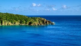 A tree covered rugged coast along blue waters of Great Lameshur Bay, St John Aerial Stock Photos | AX103_056.0000115F