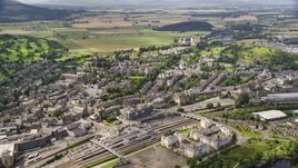 Historic Stirling Castle seen from apartment buildings, Scotland Aerial Stock Photos | AX109_028.0000013F