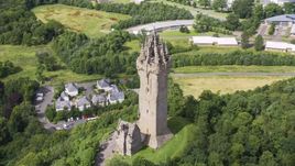 The iconic Wallace Monument in Stirling, Scotland Aerial Stock Photos | AX109_050.0000000F