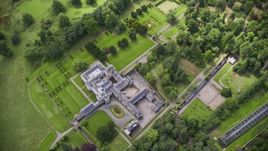 A bird's eye view of Keir House and estate grounds in Stirling, Scotland Aerial Stock Photos | AX109_060.0000221F