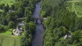 A bridge over River Teith among tree, Doune, Scotland Aerial Stock Photos | AX109_078.0000037F
