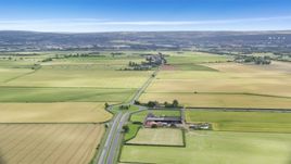 A roundabout on A905 highway by farm fields, Falkirk, Scotland Aerial Stock Photos | AX109_115.0000040F