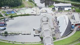 The iconic Falkirk Wheel boat lift in Scotland Aerial Stock Photos | AX109_163.0000000F