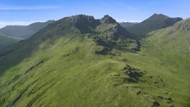 The Cobbler mountain peak in Scottish Highlands, Scotland, United Kingdom Aerial Stock Photos | AX110_071.0000000F