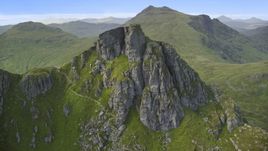 A jagged summit of The Cobbler mountain peak, Scottish Highlands, Scotland Aerial Stock Photos | AX110_083.0000000F