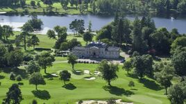 Rossdhu Mansion at Loch Lomond Golf Course in Luss, Scottish Highlands, Scotland Aerial Stock Photos | AX110_114.0000229F