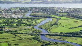 River Leven and waterfront town, Dumbarton, Scotland Aerial Stock Photos | AX110_137.0000099F