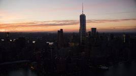 The World Trade Center at sunrise in Lower Manhattan, New York City Aerial Stock Photos | AX118_016.0000119F