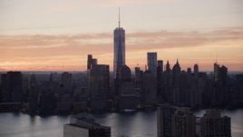World Trade Center Skyline at sunrise in Lower Manhattan, New York City Aerial Stock Photos | AX118_030.0000235F