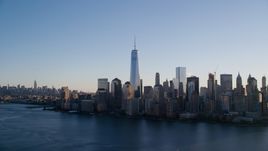 Freedom Tower and the World Trade Center skyline at sunrise in New York City Aerial Stock Photos | AX118_152.0000093F