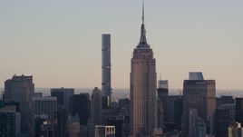Empire State Building and 432 Park Avenue at sunrise in Midtown Manhattan, New York City Aerial Stock Photos | AX118_166.0000205F