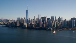 The Lower Manhattan skyline in New York City Aerial Stock Photos | AX119_014.0000244F