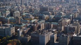 The Columbia University campus in Autumn, Morningside Heights, New York City Aerial Stock Photos | AX119_038.0000224F