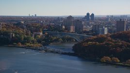 Henry Hudson and Spuyten Duyvil Bridges in Autumn, The Bronx, New York City Aerial Stock Photos | AX119_054.0000179F