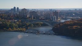 The Henry Hudson and Spuyten Duyvil Bridges in Autumn in The Bronx, New York City Aerial Stock Photos | AX119_055.0000161F