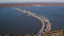 Tappan Zee Bridge spanning the Hudson River in Autumn, Tarrytown, New York Aerial Stock Photos | AX119_087.0000128F
